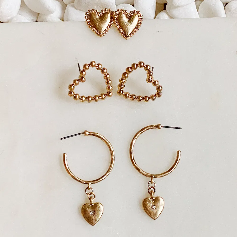 Perfect Heart Earrings Set Of 3 - Grocery