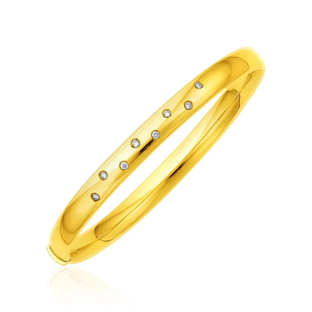 14k Yellow Gold Rounded Bangle with Diamonds - Grocery