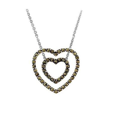 Sterling Silver 3-in-1 Marcasite Open Heart Pendant - Grocery