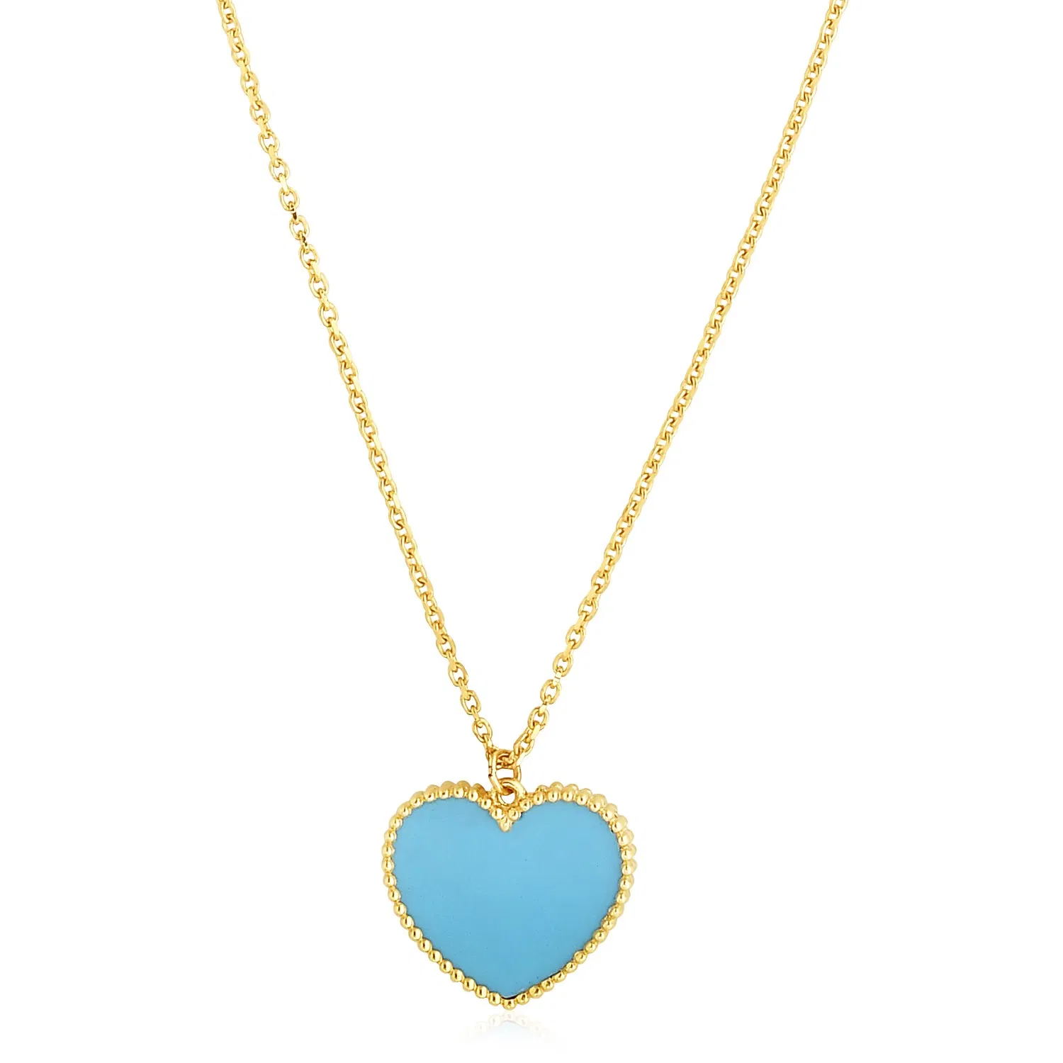 14k Yellow Gold High Polish Heart Turquoise Paste Necklace - Grocery