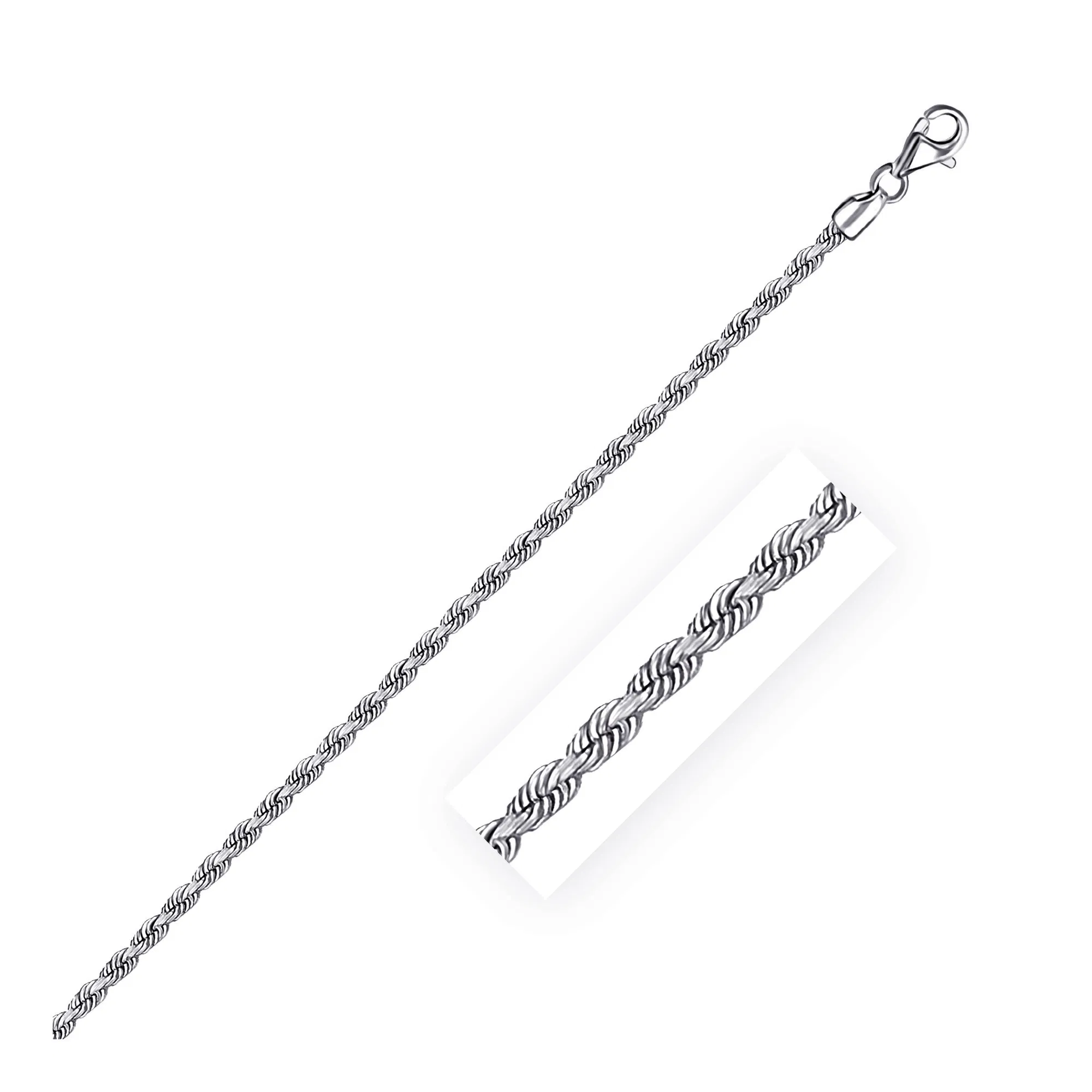 2.5mm 14k White Gold Solid Diamond Cut Rope Chain - Grocery