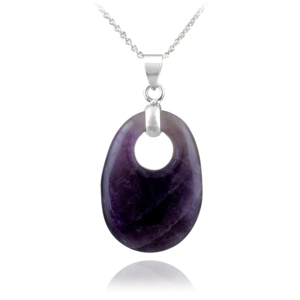 Sterling Silver Dogtooth Amethyst Oval Necklace - Grocery