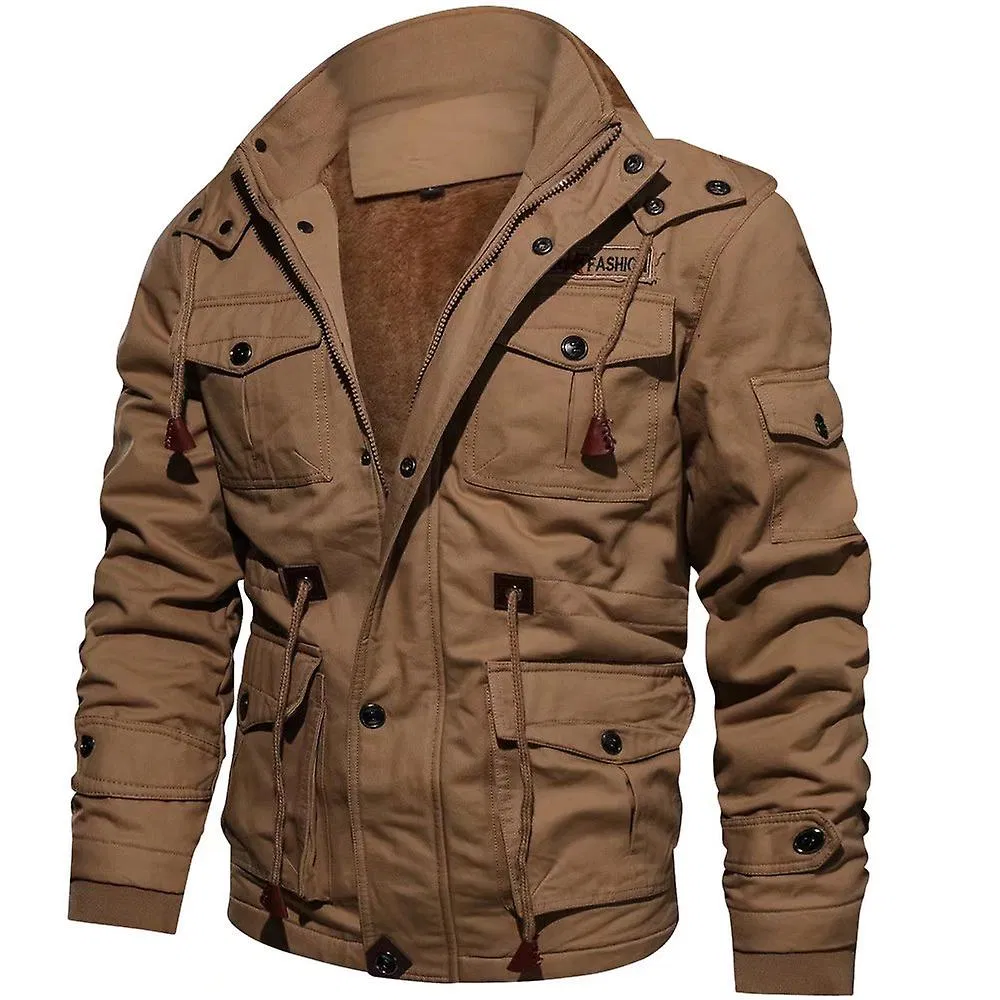 Men's Jacket Fleece Lined Cargo Coat Removable Hood - Grocery