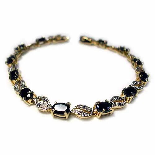 18K Gold over Sterling Silver Sapphire & Diamond Accents Wave Link Bracelet - Grocery
