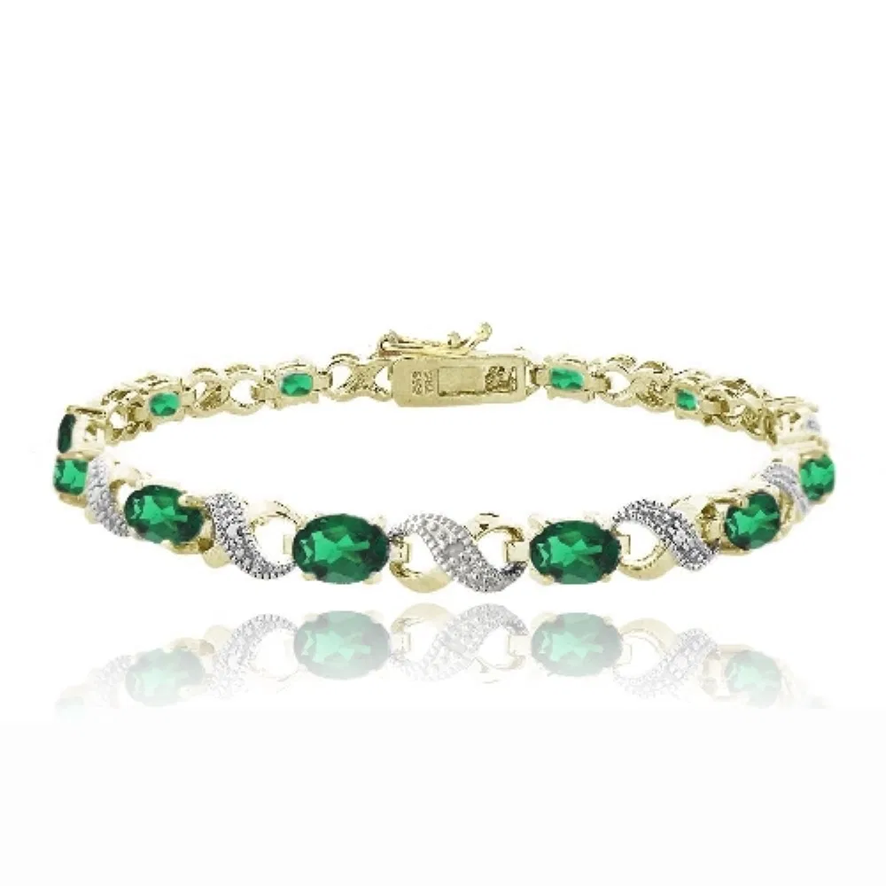18K Gold Plated 5.4ct Created Emerald & Diamond Accent Infinity Links Bracelet - Grocery