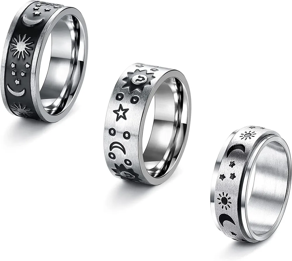 Stainless Fidget Rings For Anxiety For Women Men Spinner Rings With Sun Moon Star Flower Silent Fidget Rings For Stress Relieving Reduce Anxiety Size 8 - Grocery