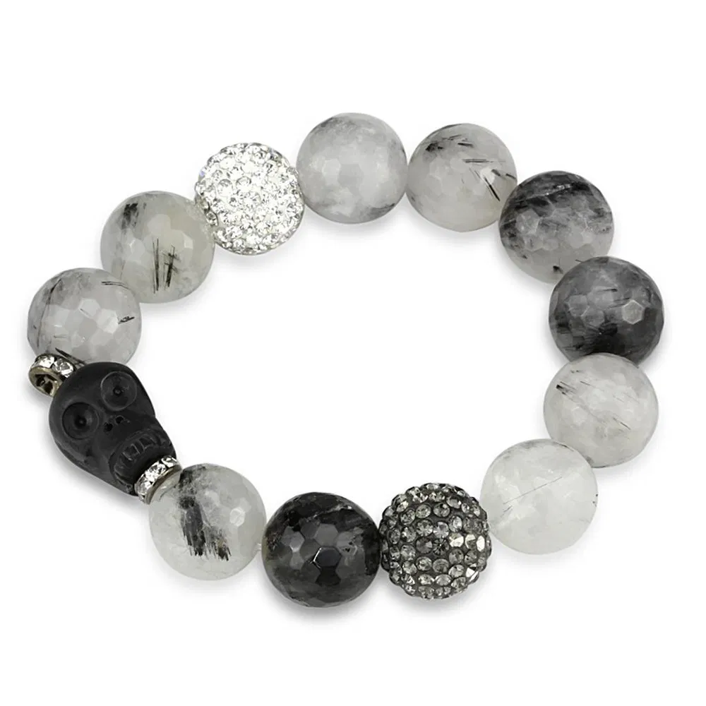 LO3788 - Ruthenium Brass Bracelet with Synthetic Onyx in Multi Color - Grocery