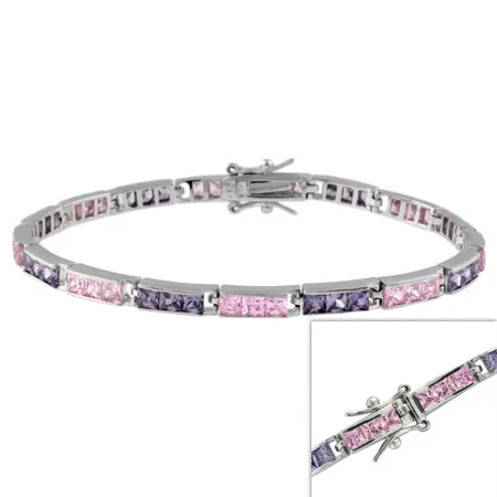 Sterling Silver Purple & Pink CZ Channel-Set Bracelet - Grocery