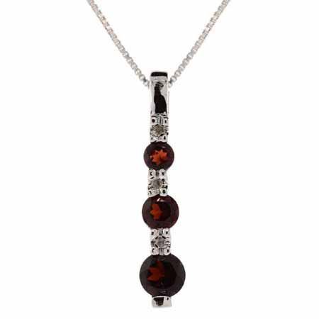 Sterling Silver Genuine Diamond and Genuine Garnet Stone Past Present and Future Pendant - Grocery