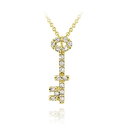 18K Gold over Sterling Silver Designer Inspired CZ Mini Key Slide Pendant - Grocery