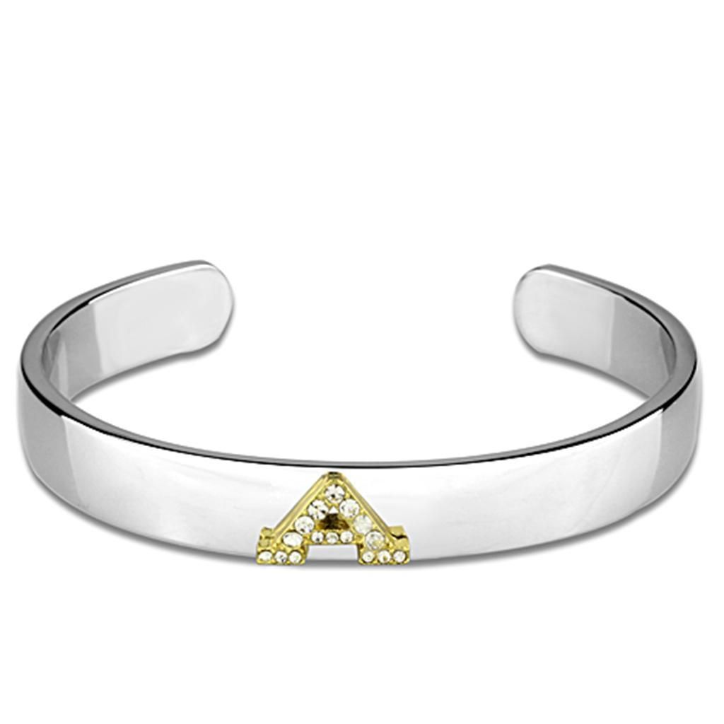 LO3611 - Reverse Two-Tone White Metal Bangle with Top Grade Crystal in Clear - Grocery