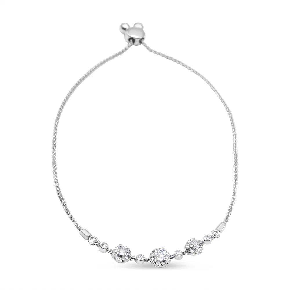 14K White Gold 3/4 Cttw Round Diamond Adjustable 7