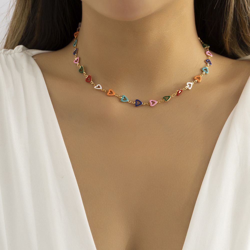 Colorful Hollow Heart Beads Choker Necklace Boho Summer Beach Jewelry Gift - Grocery