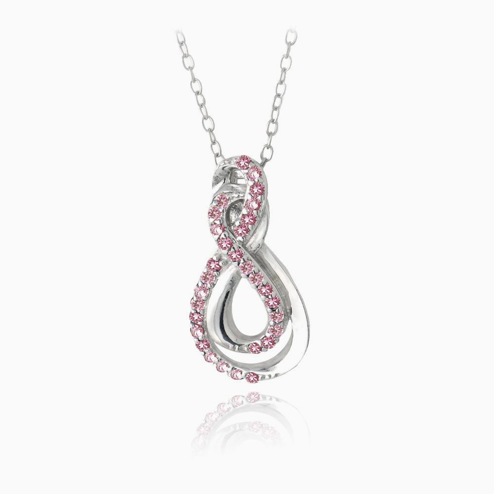 Sterling Silver Created Pink Sapphire Intertwined Infinity Necklace - Grocery
