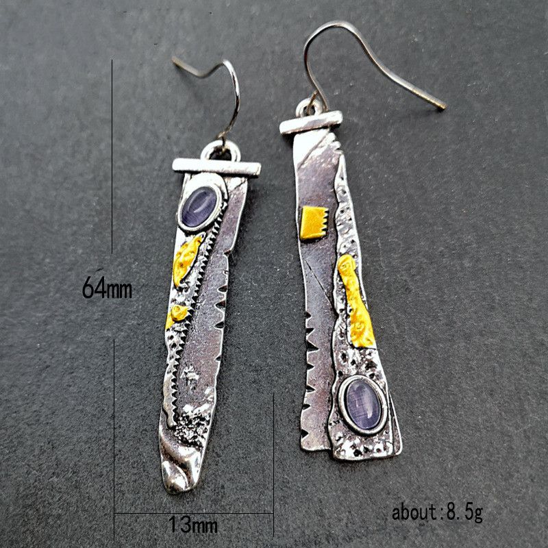 Rongyuomei Plated S925 Vintage Thai Silver Sickle Serrated Earrings Inlaid Amethyst Color Separation Earrings Hot Sale - Grocery