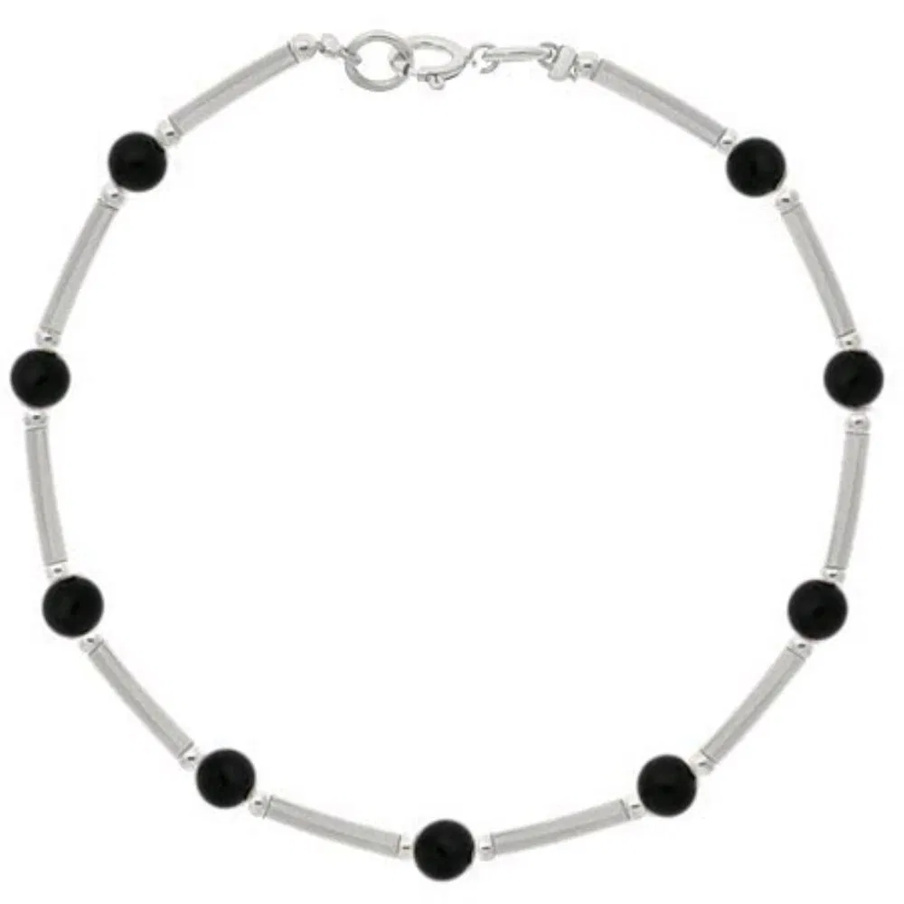 Sterling Silver Onyx Stone Bar and Bead Bracelet - Grocery