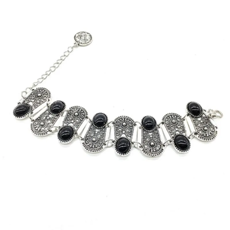 Black Onyx Gemstone Fancy Bracelet 925 Sterling Silver Jewelry Gifts for Women - Grocery