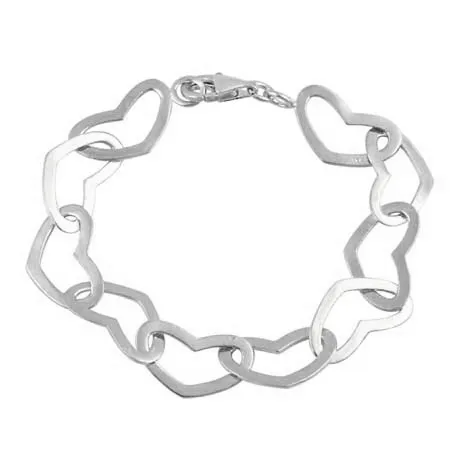 Sterling Silver Polished Linked Hearts Bracelet - Grocery