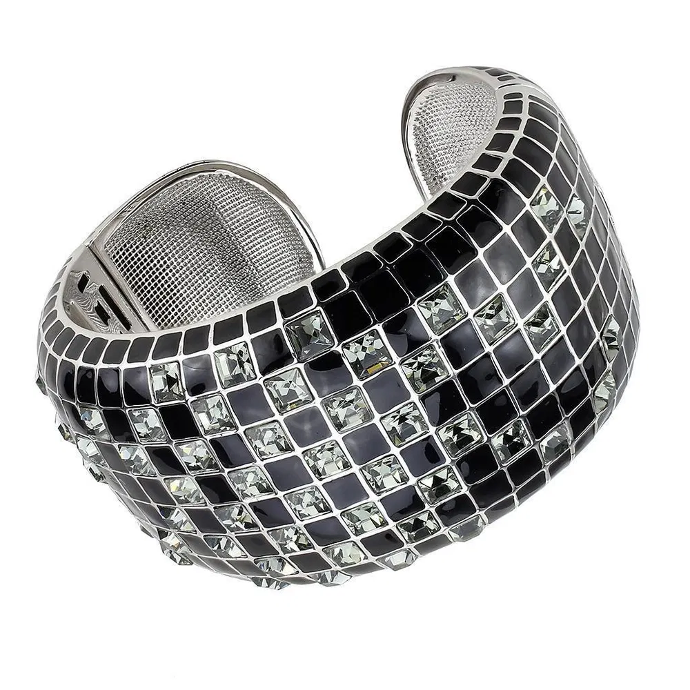 LO4272 - Rhodium Brass Bangle with Top Grade Crystal in Black Diamond - Grocery
