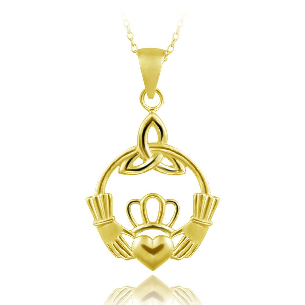 18K Gold over Sterling Silver Hands Holding Heart Claddagh Necklace - Grocery