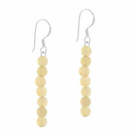 Sterling Silver 4mm Genuine Aragonite Stone Bead Beaded Dangle Hook Earrings - Grocery