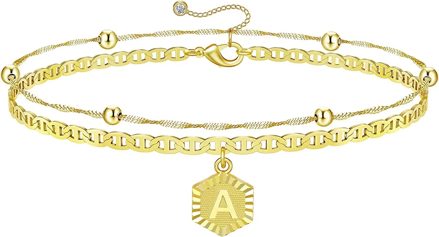 Letter Initial Bracelets for Women Layered Personalized Bracelet Charm Chain Dainty Bracelet Gift for Women - Grocery