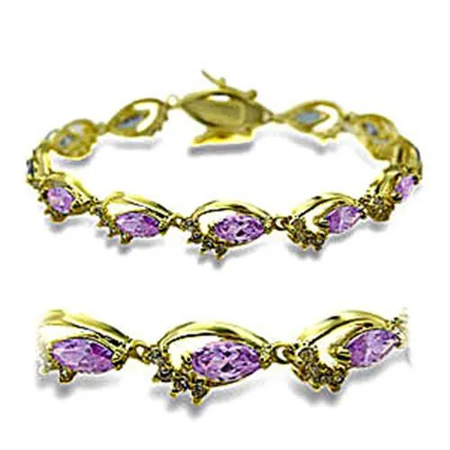 415702 - Gold Brass Bracelet with AAA Grade CZ in Light Amethyst - Grocery