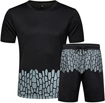 Men's Casual Crack Pattern Suits Fashion Short Sleeve T-Shirt And Shorts Loose Two-Piece Sets - Grocery