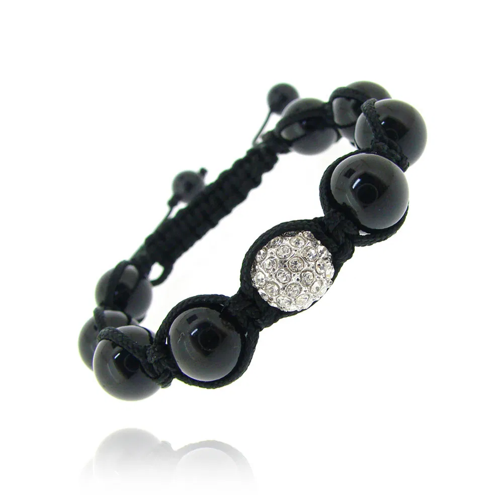 Crystal Fireball & Cabochon Onyx 10mm Adustable Shamballa Bracelet - Grocery