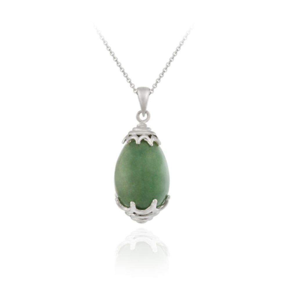 Sterling Silver Genuine Green Jade Drop Pendant - Grocery