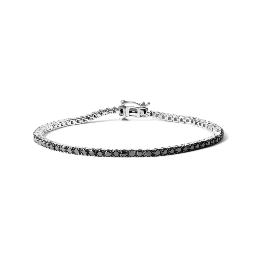 .925 Sterling Silver 4-Prong Set Treated Black Round-Cut Diamond Classic Tennis Bracelet (Black Color, I2-I3 Clarity) - 7.25