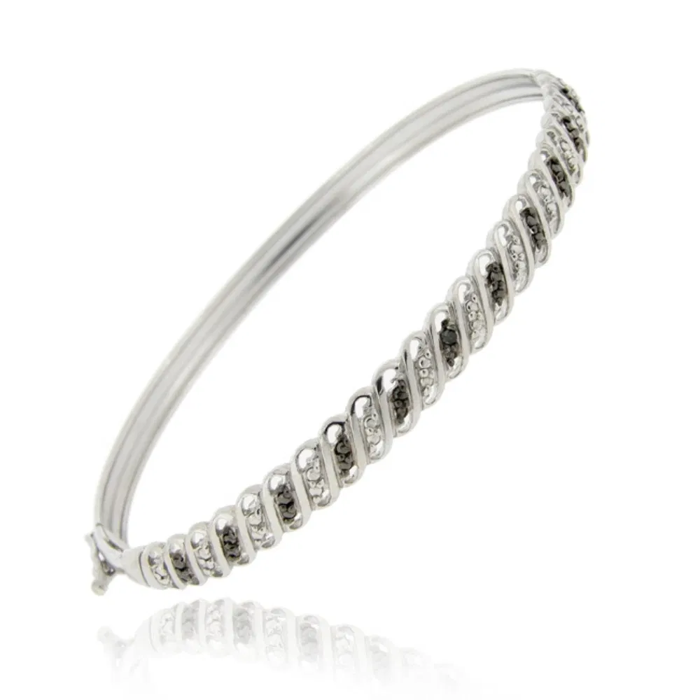 Sterling Silver Black Diamond Accent S Design Bangle Bracelet - Grocery