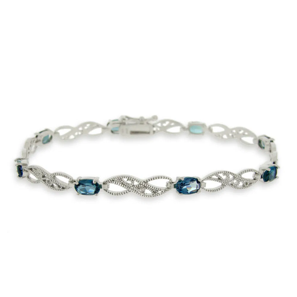 Sterling Silver 4.4ct London Blue Topaz & Diamond Accent Filigree Infinity Bracelet - Grocery