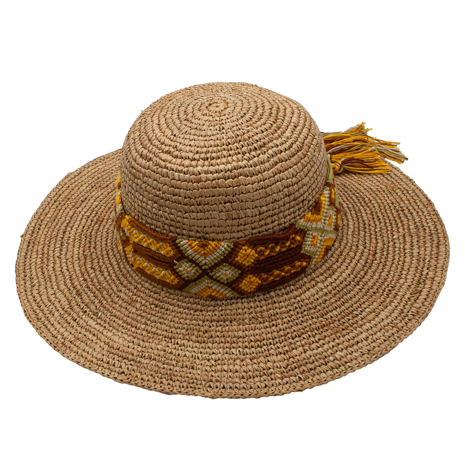 Riviera Maya Raffia Straw Woven Wide Brim Beach Resort Hat - Grocery