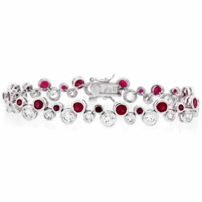 Sterling Silver Red & Clear CZ Designer Inspired Bubble Bracelet - Grocery