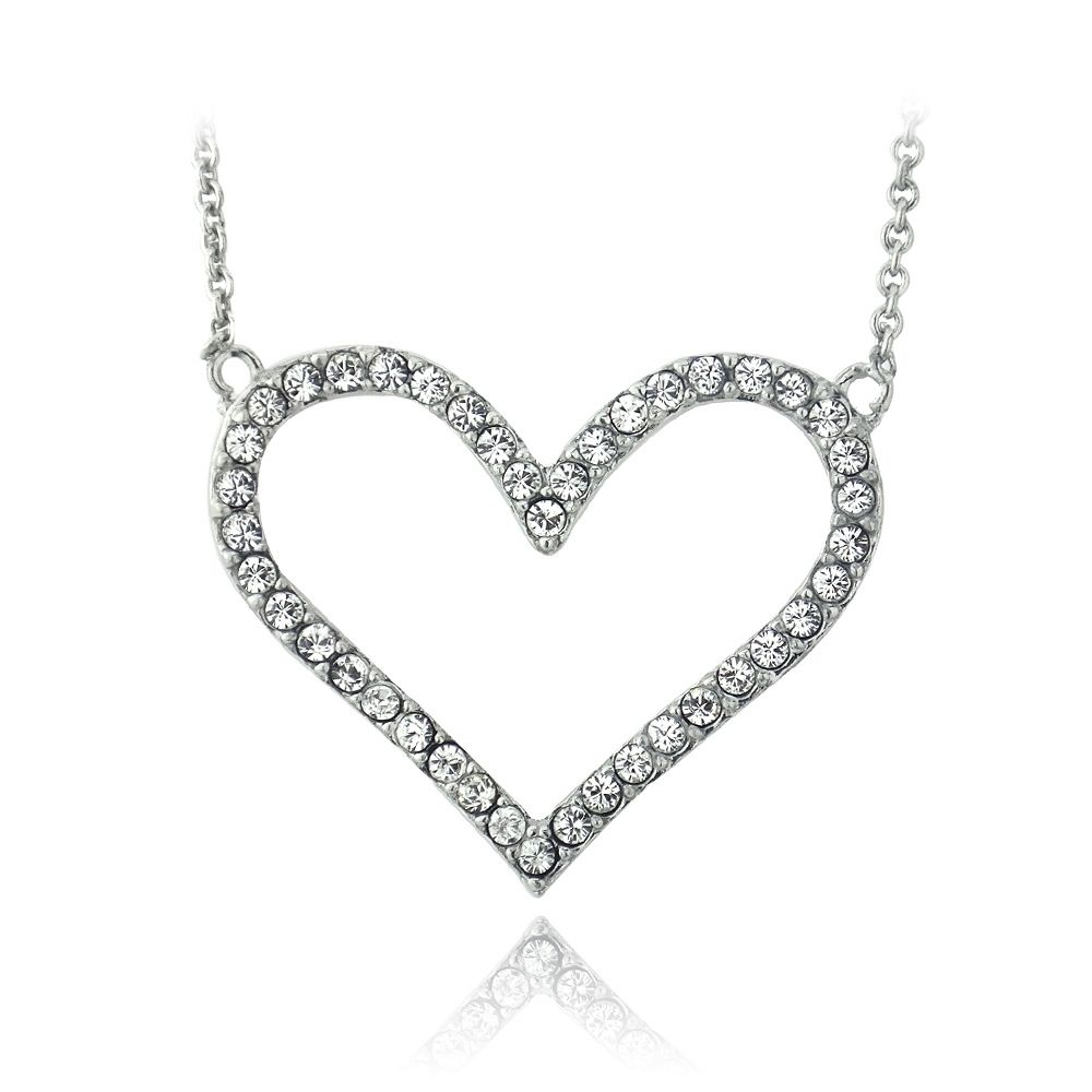 Silver Tone Swarovski Elements Open Heart Necklace - Grocery