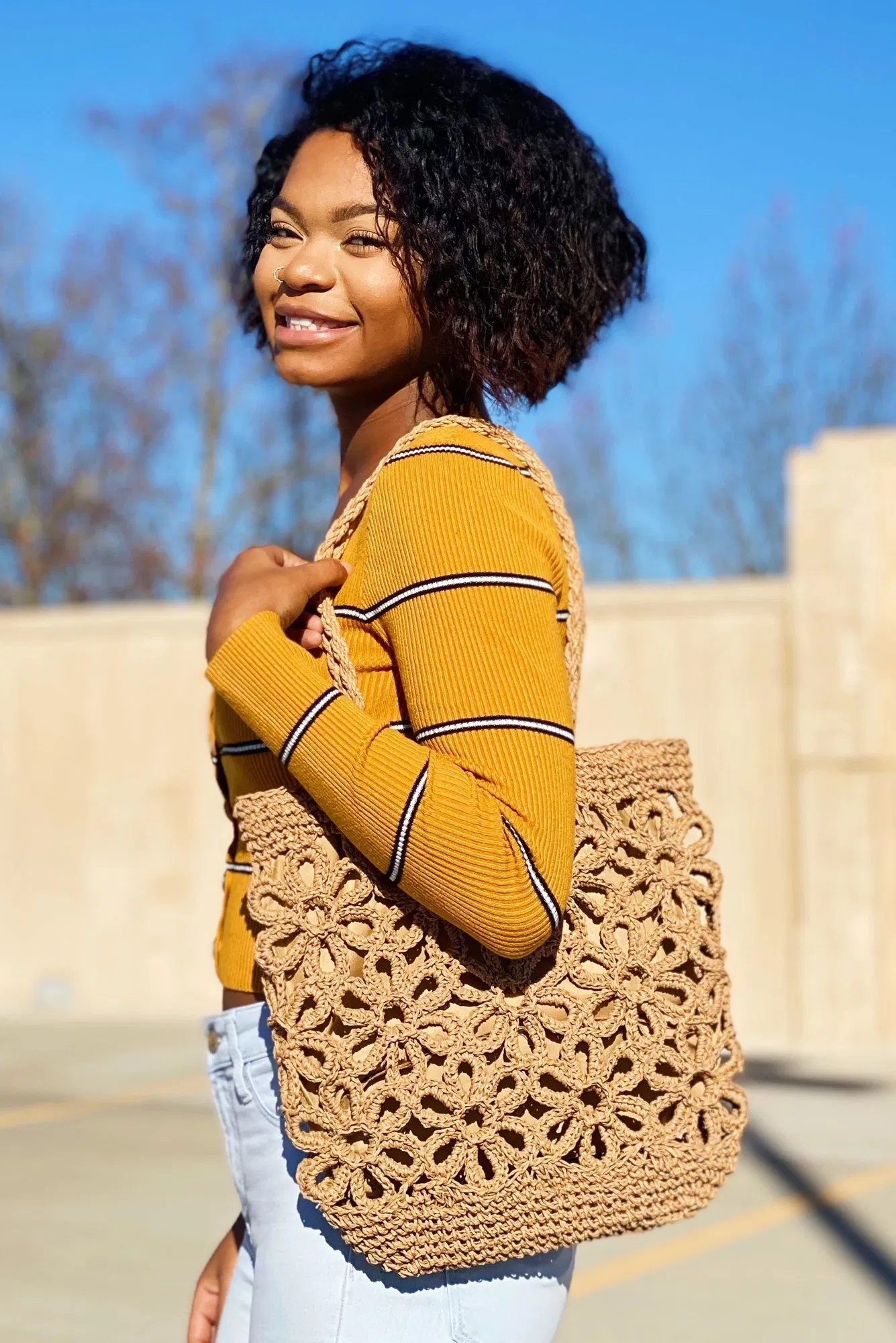 Hand Made Muted Floral Tote - Grocery