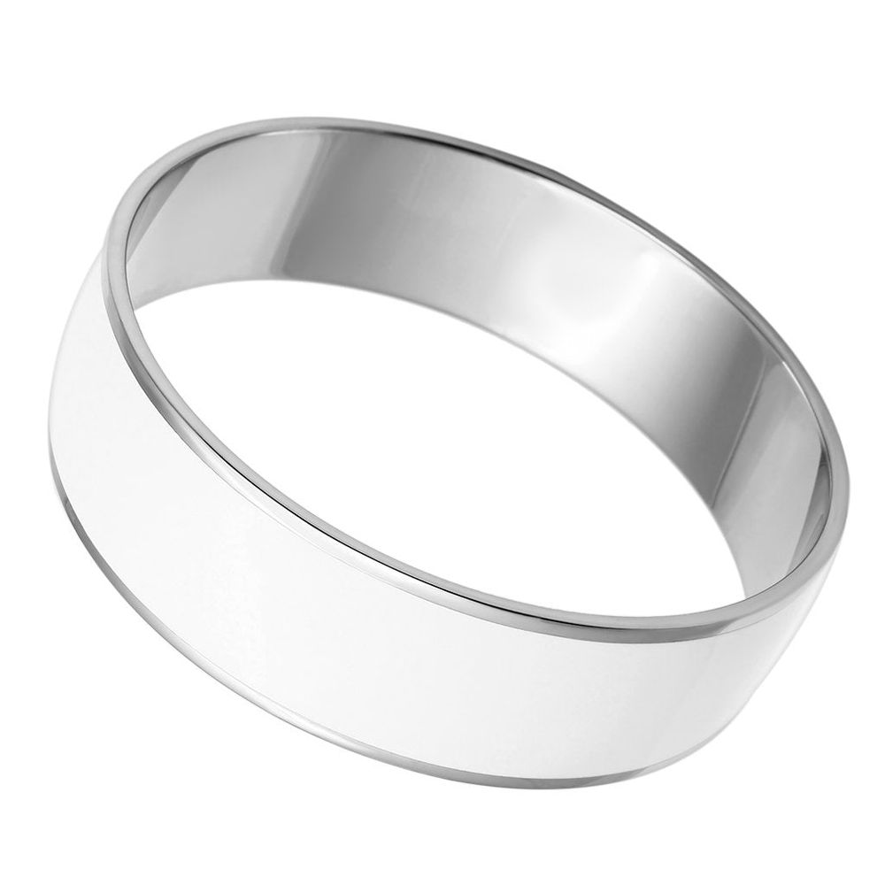 TK784 - High polished (no plating) Stainless Steel Bangle with Epoxy in White - Grocery