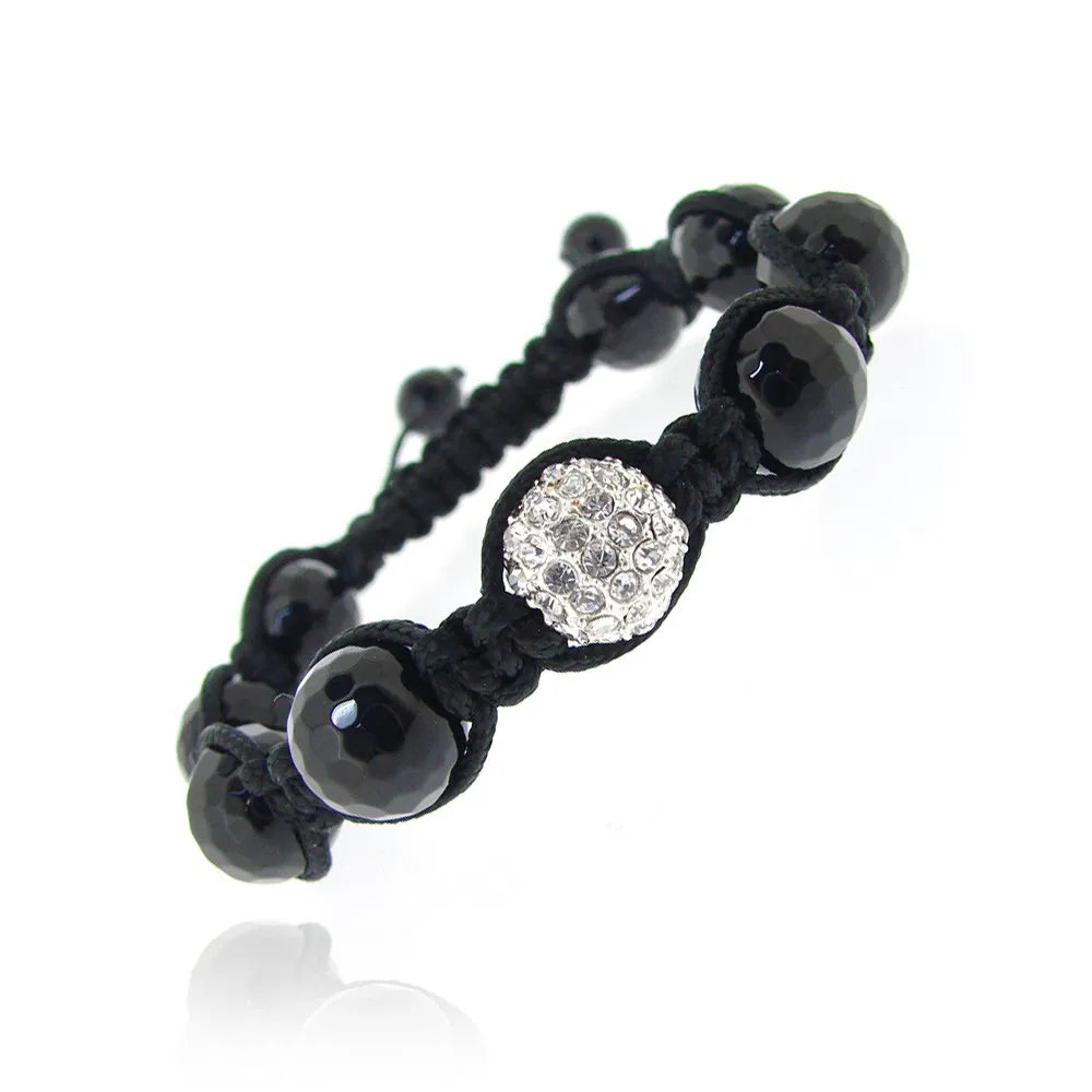 Crystal Fireball & Faceted Onyx 10mm Adustable Shamballa Bracelet - Grocery