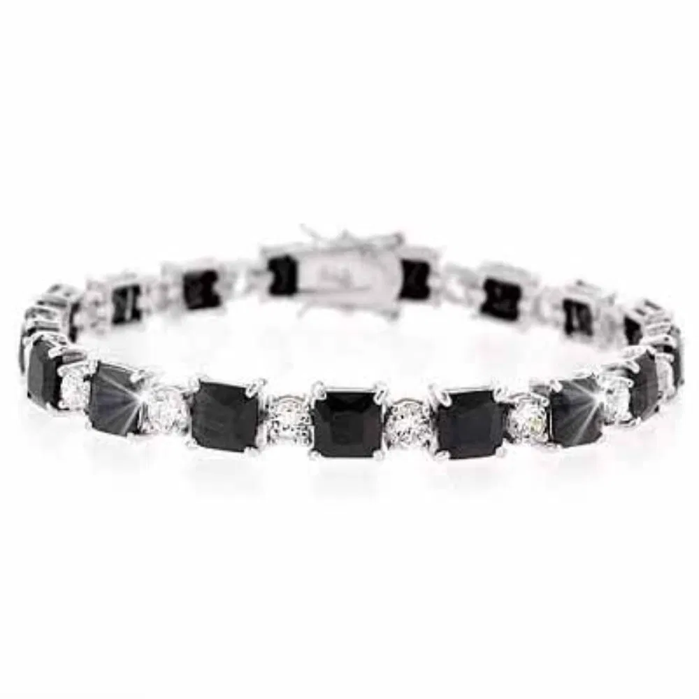 Sterling Silver Onyx & Clear CZ Circle Bracelet - Grocery
