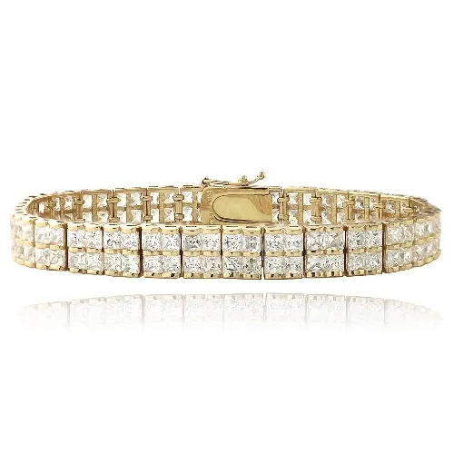 Gold Plated 20ct Cubic Zirconia Double-Row Square Tennis Bracelet - Grocery