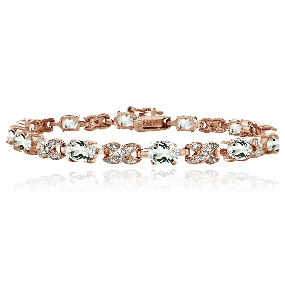 Rose Gold Tone 7.15ct White Topz & Diamond Accent X & Oval Bracelet - Grocery
