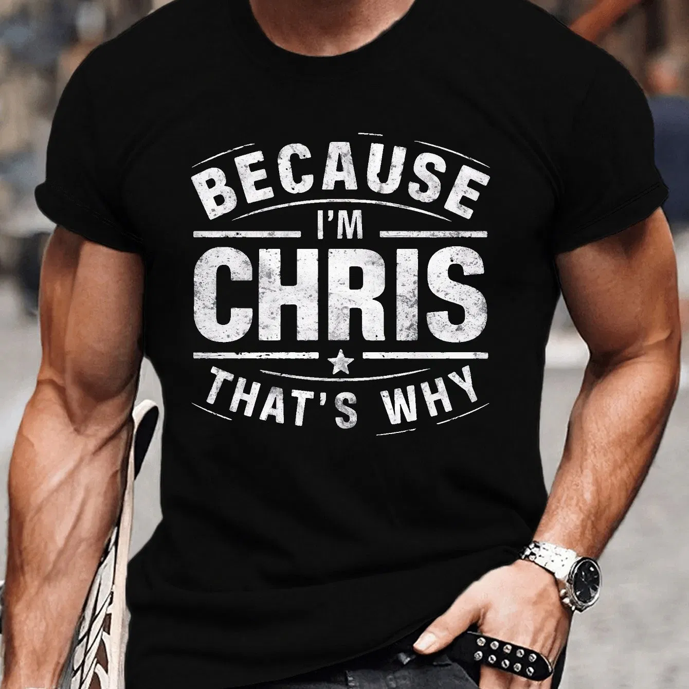 Chris Illustrated Printed Casual Short Sleeved T-shirt, Men's Round Neck Multifunctional Summer Outdoor Top - Grocery