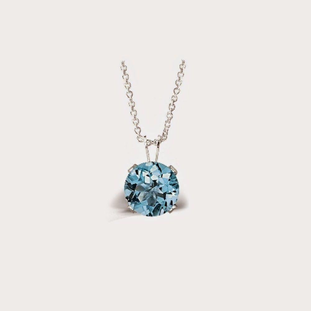 Sterling Silver Blue Topaz Round Solitaire Necklace - Grocery