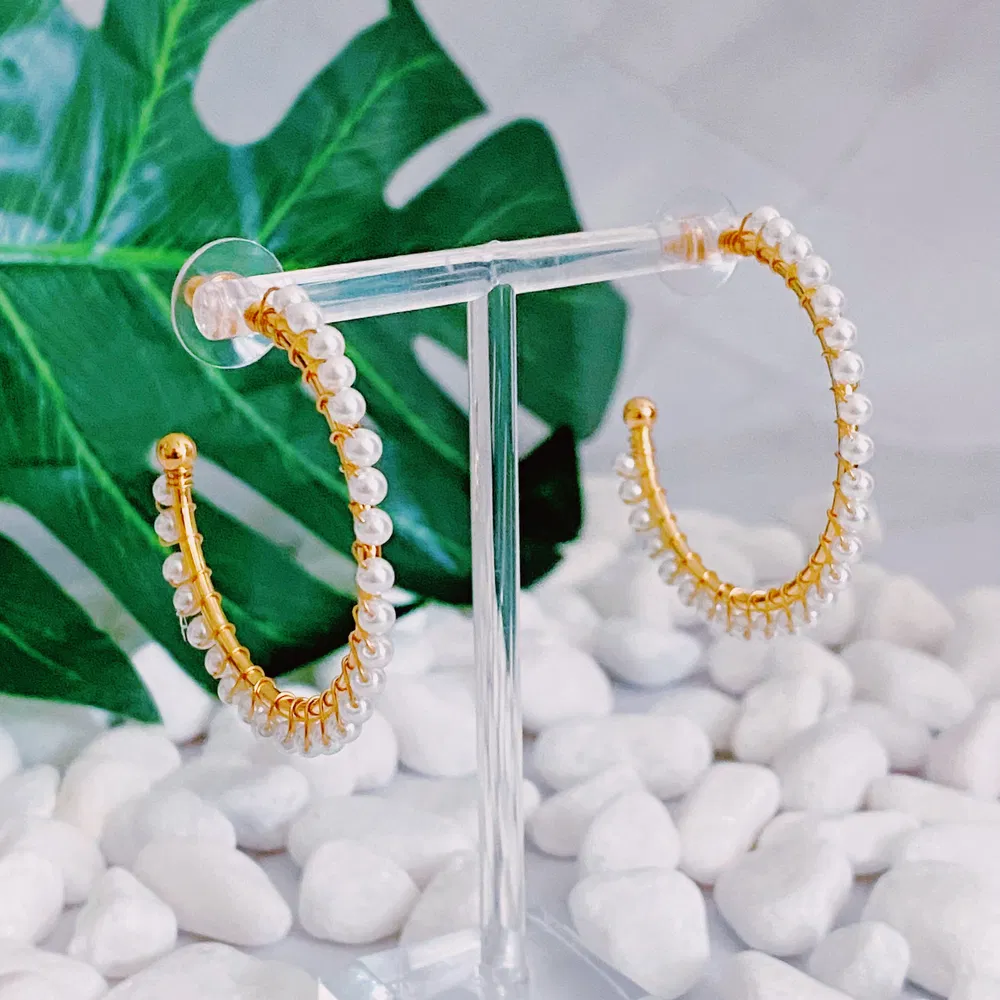 Precious Pearl Bead Hoop Earrings - Grocery