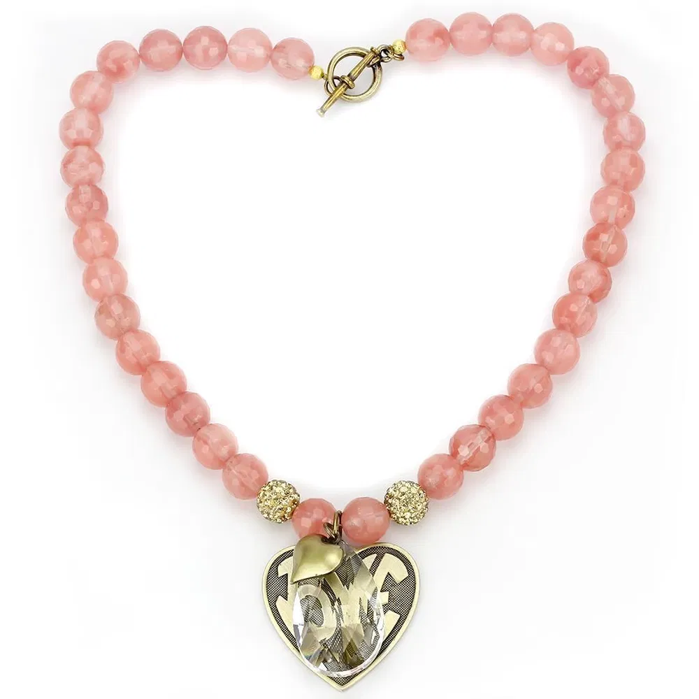 LO4662 - Antique Copper White Metal Necklace with Synthetic Synthetic Glass in Light Peach - Grocery