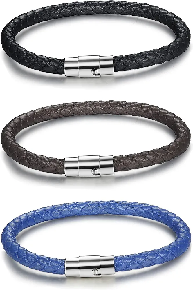 Stainless Braided Leather Bracelet for Men Women Wrist Cuff Bracelet - Grocery