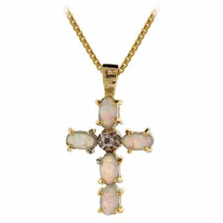 18K Gold over Sterling Silver Created Opal & Diamond Accent Cross Pendant - Grocery