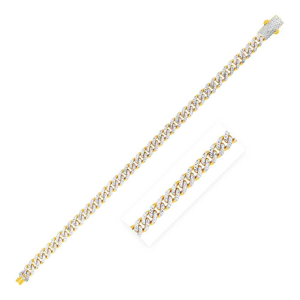 14k Yellow Gold White Pave High Polish Modern Lite Miami Cuban Bracelet (6.5mm) - Grocery