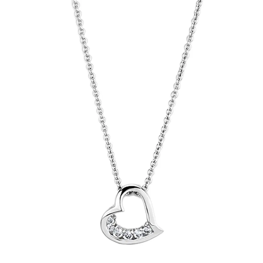 3W410 - Rhodium Brass Necklace with AAA Grade CZ in Clear - Grocery